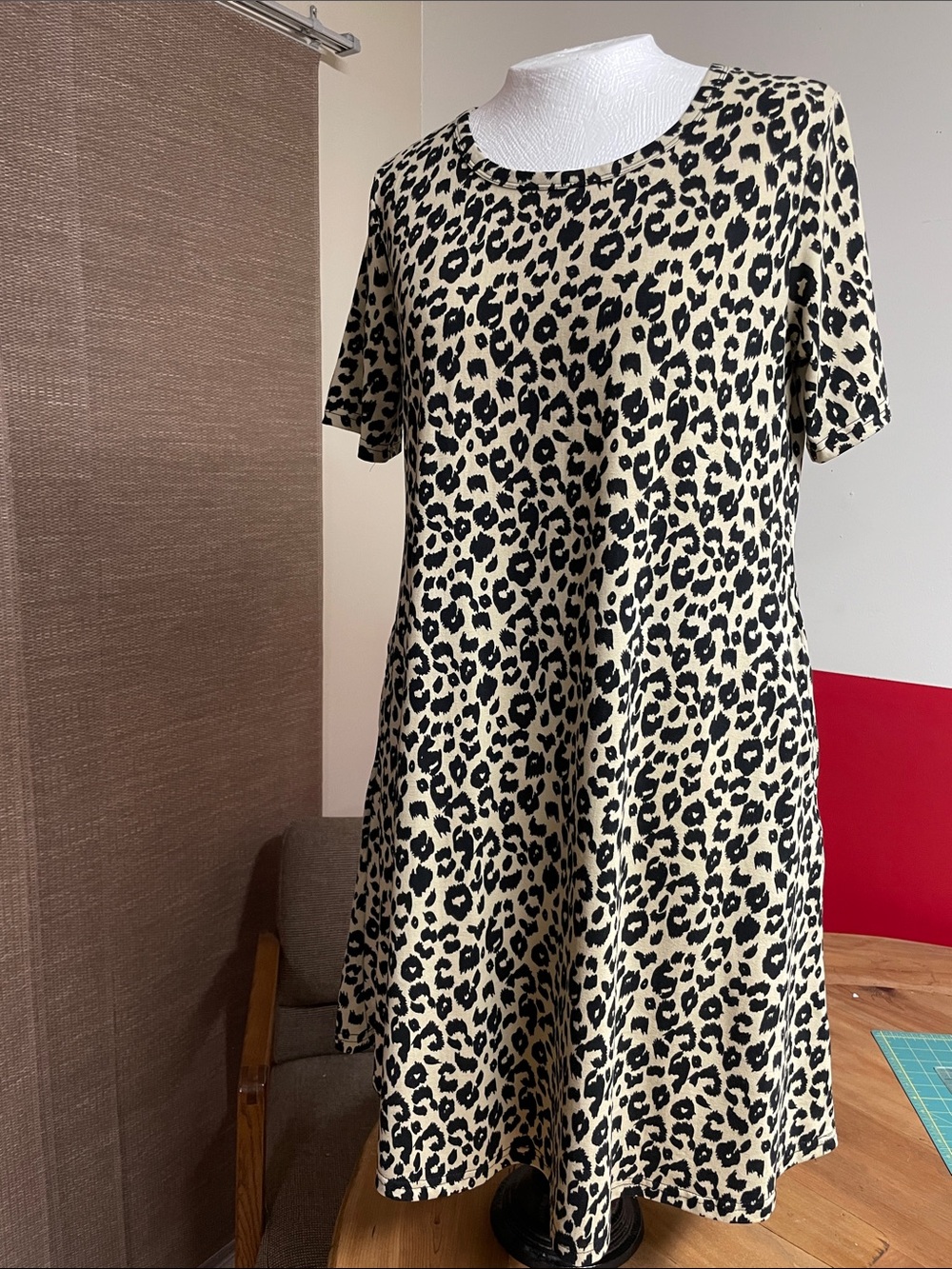 Leopard Print Short Sleeve Swing Dress in Cream and Black